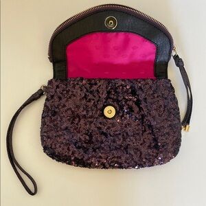 Juicy Couture Purple Sequined Clutch with Gold Hardware.  Hot Pink interior